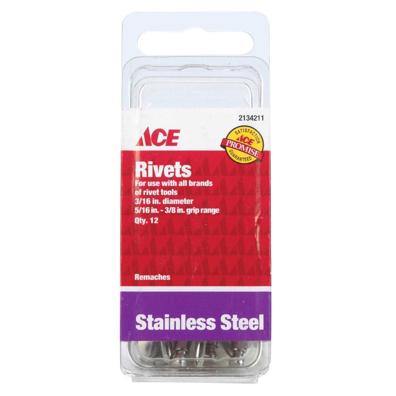 Ace 3/16 in. D x 3/8 in. Stainless Steel Rivets Silver 12 pk - Cheap Fitting