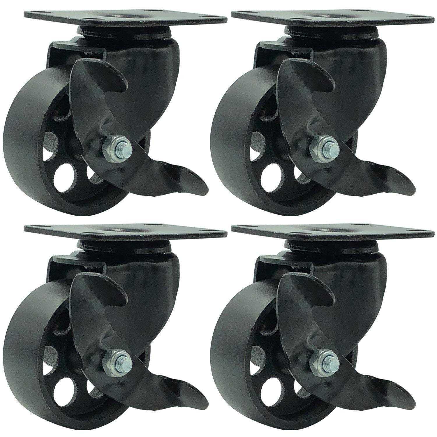 Factorduty 4 All Black Metal Swivel Plate Caster Wheels w/Brake Lock Heavy Duty High-Gauge Steel - Cheap Fitting