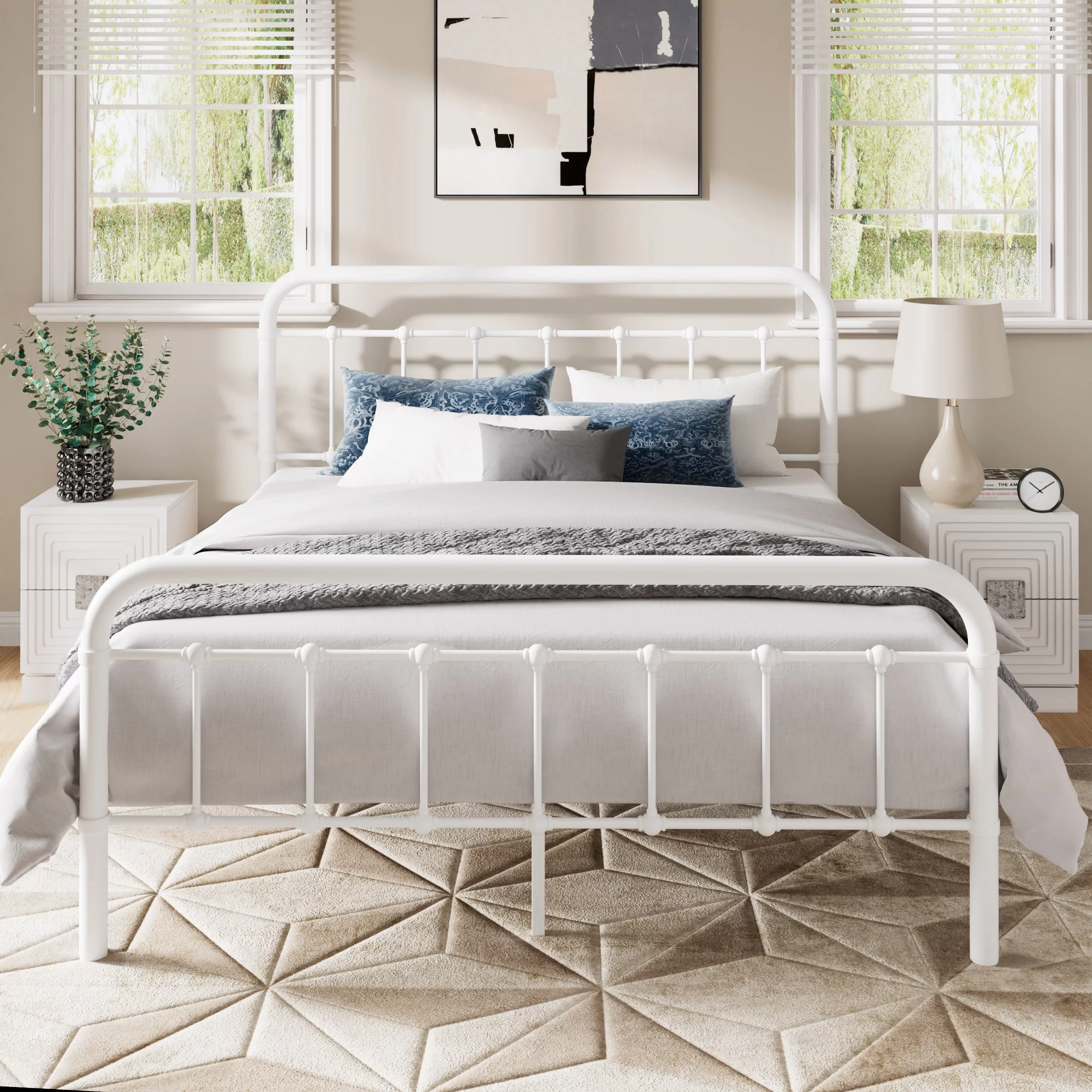 Allewie Queen Size Metal Platform Bed Frame with Victorian Style Wrought Iron-Art Headboard/Footboard, Black - Cheap Fitting