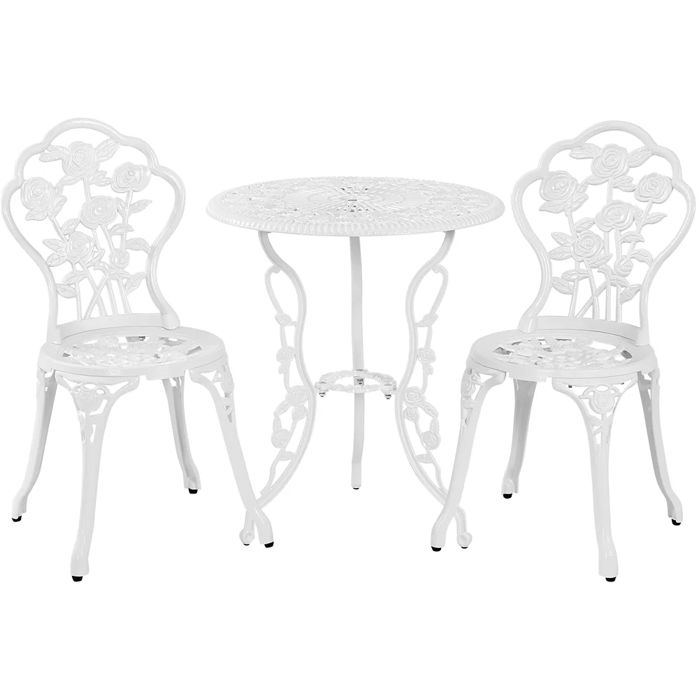 Topeakmart 3 Piece Patio Bistro Table Set with Umbrella Hole, White - Cheap Fitting