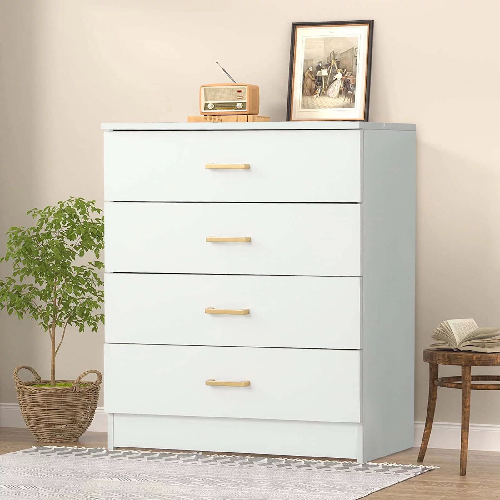 White 4-Drawer Wood Dressers for Bedroom - Cheap Fitting