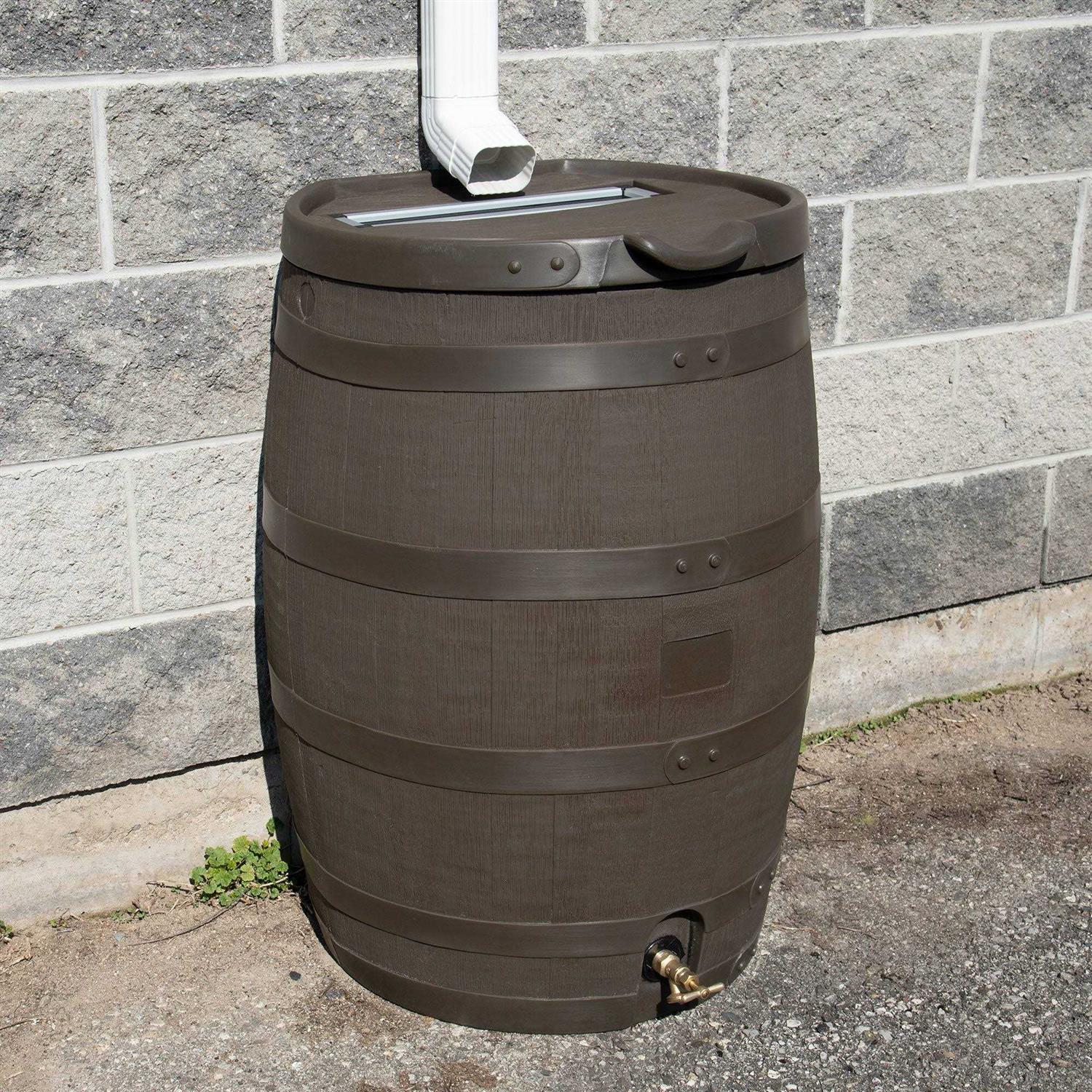 RTS Home Accents Polyethylene 55 Gallon Premium Flat Back Eco Rain Barrel with Removable Lid 551400300A8081 - Cheap Fitting