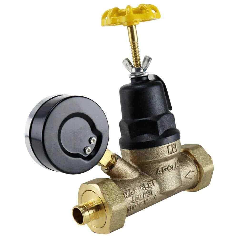 Apollo APXPRV34WG 3/4 in. Bronze Double Union PEX Water Pressure Regulator with Gauge - Cheap Fitting