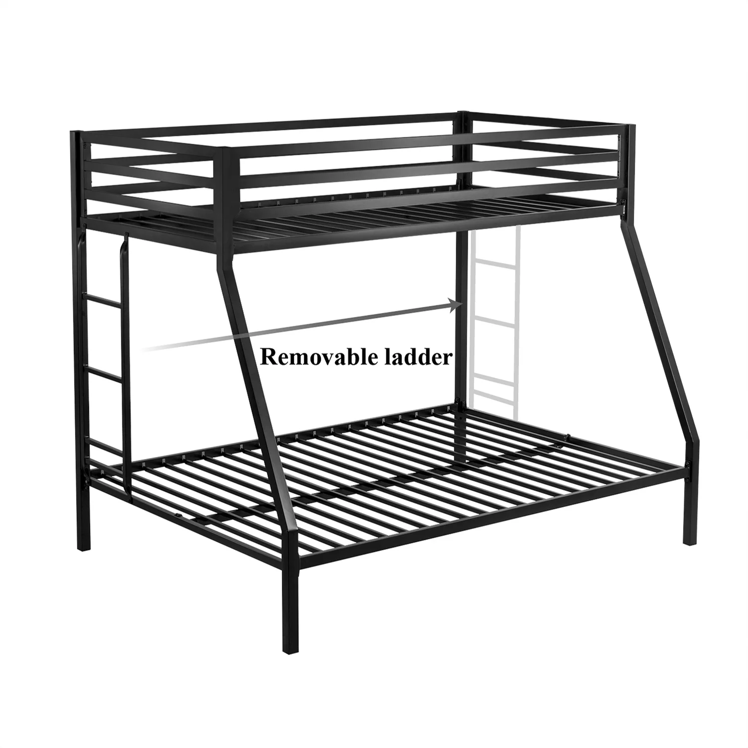 Amolife Twin Over Full Metal Bunk Bed with Removable Stairs, Fullength Guardrail, Black - Cheap Fitting