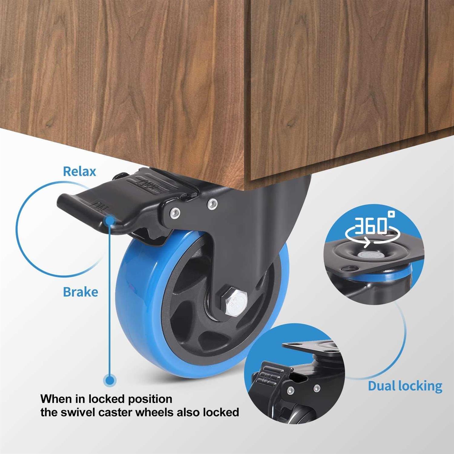 5 Inch Caster Wheels Casters Set of 4 Heavy Duty with Brake - Cheap Fitting