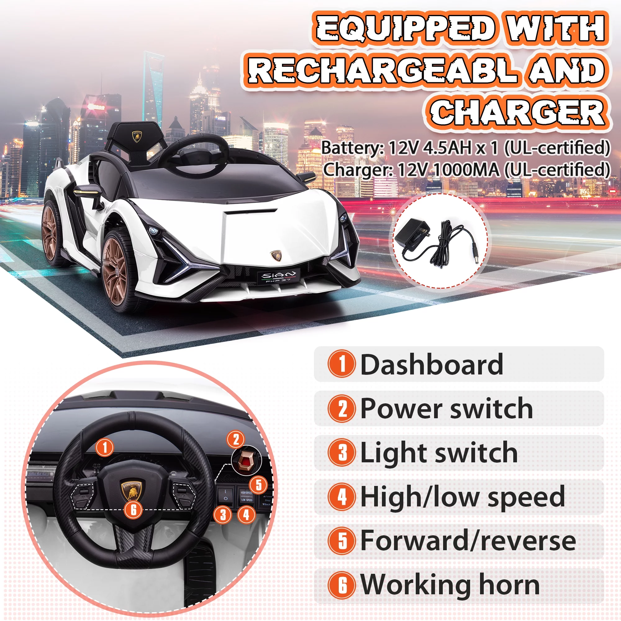 TOBBI 24V Lamborghini STO Licensed Kids Ride on Drift Car Gray Electric Car W/Remote Control LED Lights, up to 10 mph - Cheap Fitting