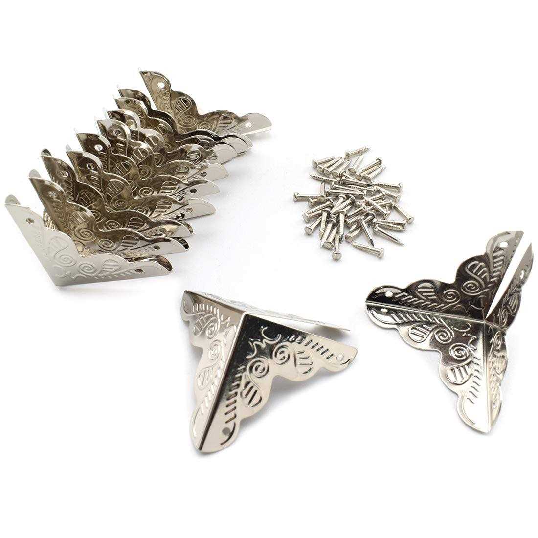 SDTC Tech 12 Pack Furniture Corner Protector 1 x 1 Antique Triangle Edge Decorative Metal Corner Guard for Storage Box Jewelry Case Cabinet - Cheap Fitting