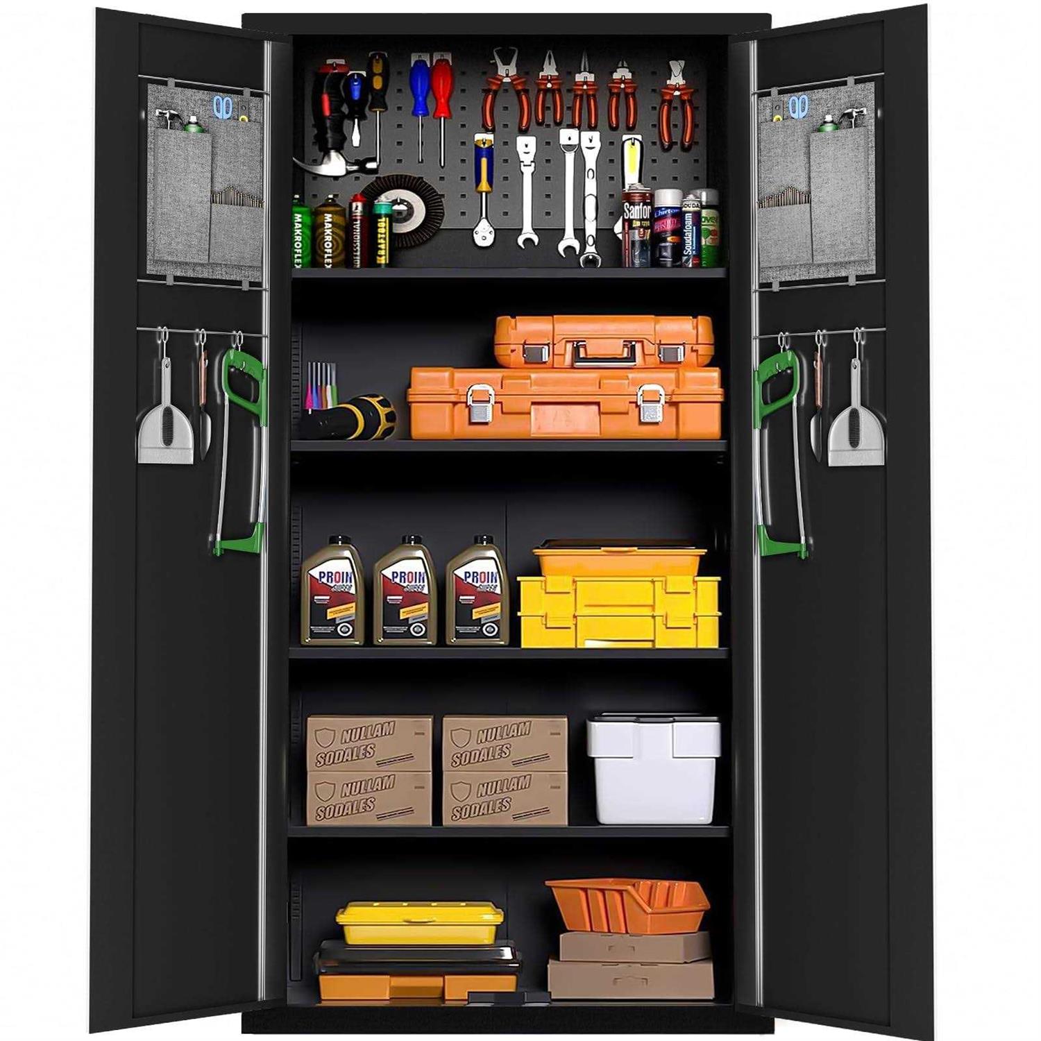 Pataku Garage Storage Cabinet Black Metal Locking Cabinet with Door Multifunctional with Adjustable Shelves - Cheap Fitting