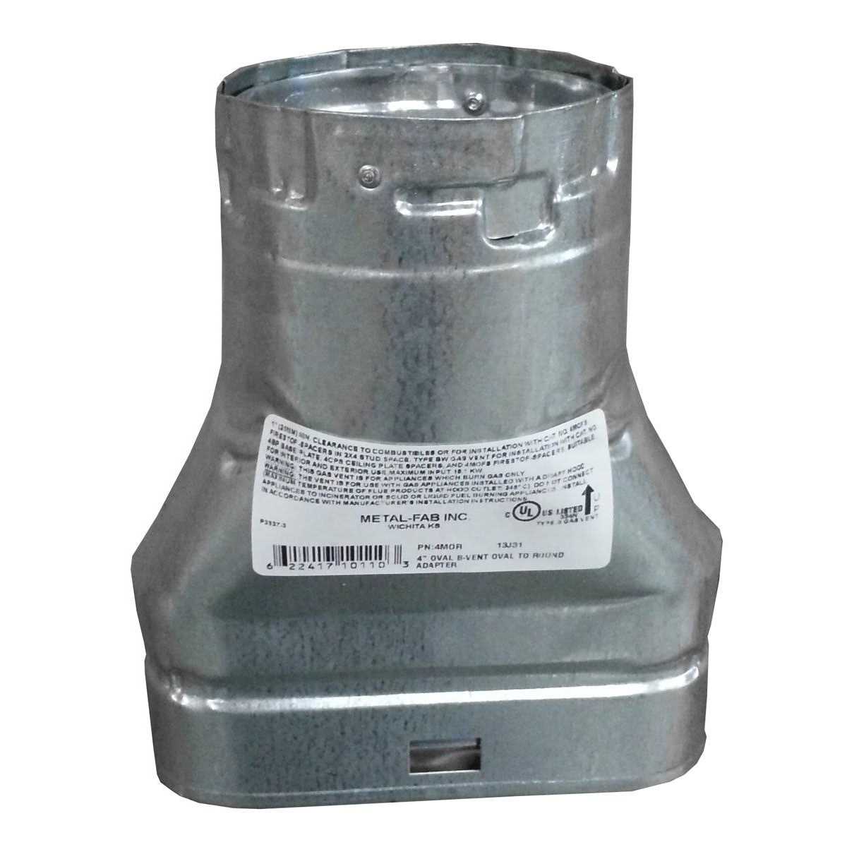 Metal Fab 4MOR 4 Type B Gas Vent Oval to Round Adapter - Cheap Fitting