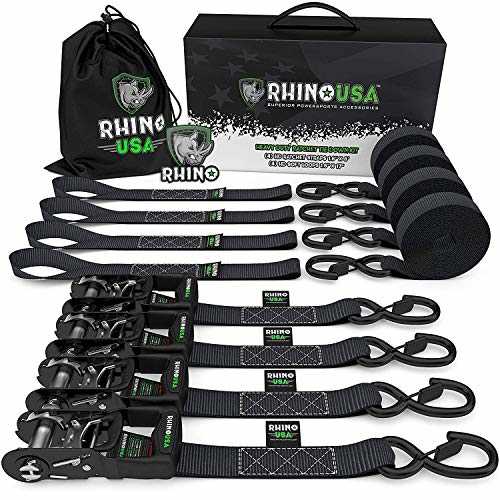 RHINO USA Ratchet Straps Tie Down Kit for ATV, 5,208 Break Strength – Includes (4) Heavy Duty Rachet Tiedowns with Padded Handles & Coated Chromoly - Cheap Fitting