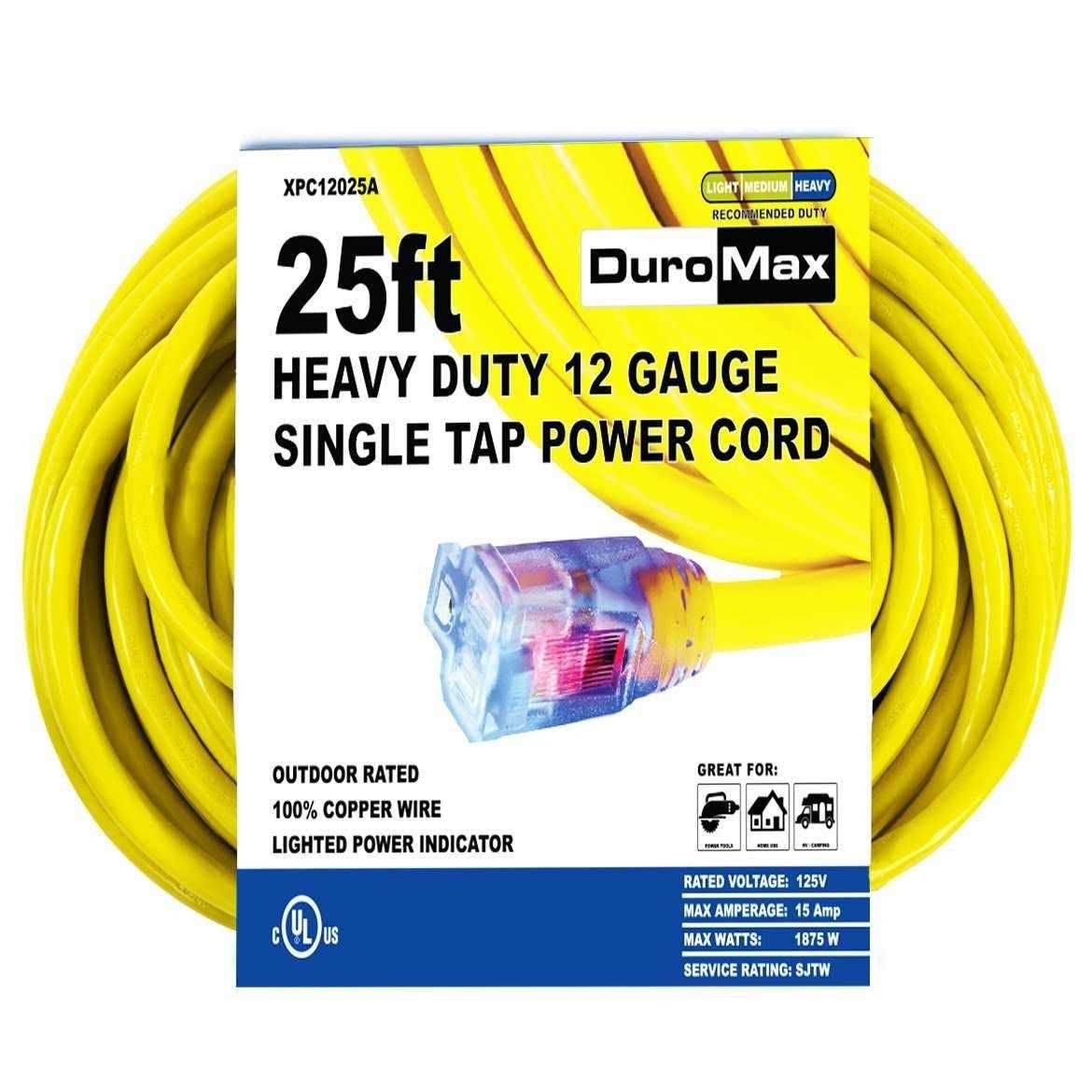 DuroMax XPC12025A 25 Foot 12 Gauge Single Tap Extension Power Cord - Cheap Fitting