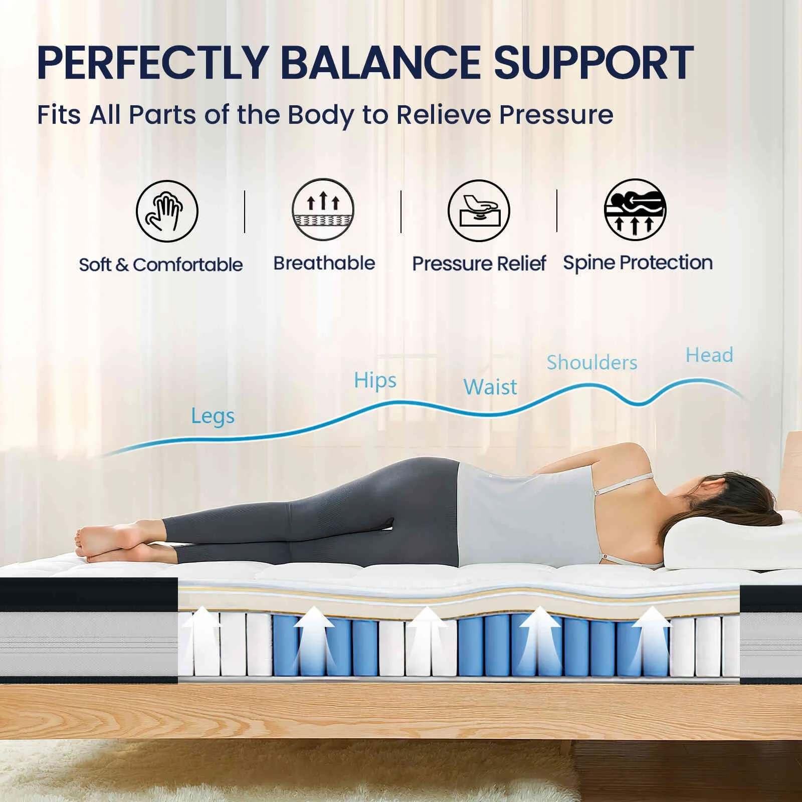 Crayan Queen Mattress, 12 Inch Hybrid Mattress in a Box, Memory Foam Pocket Springs Mattress with Motion Isolation and Pressure Relieving, Edge Support, CertiPUR-US - Cheap Fitting