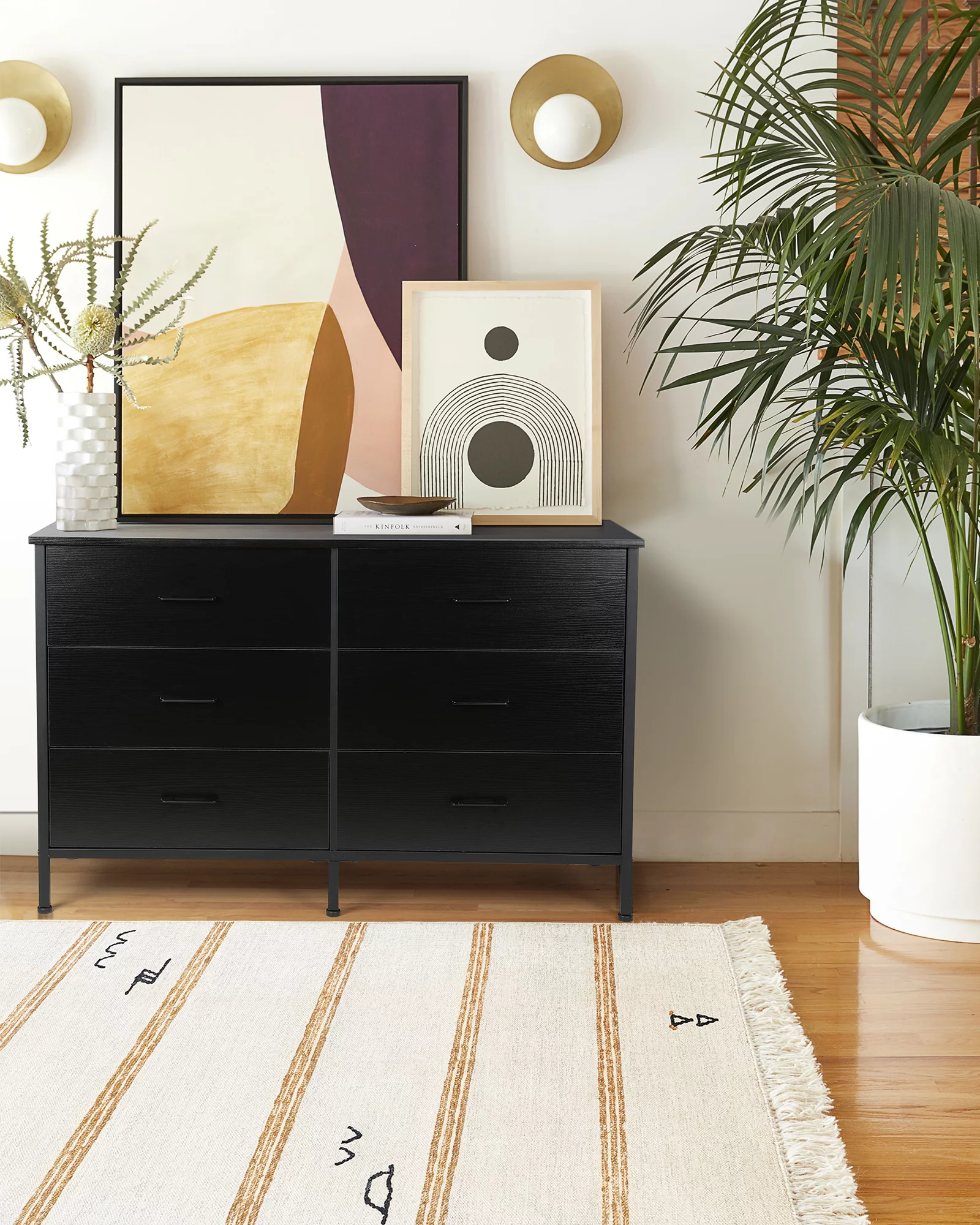 47.3'' Drawer Dresser Chest of 6 Drawers, Storage Dresser Tower for Bedroom, Living Room, Hallway, Nursery, White Storage Cabinet Wooden Dresser with Steel Frame, White - Cheap Fitting