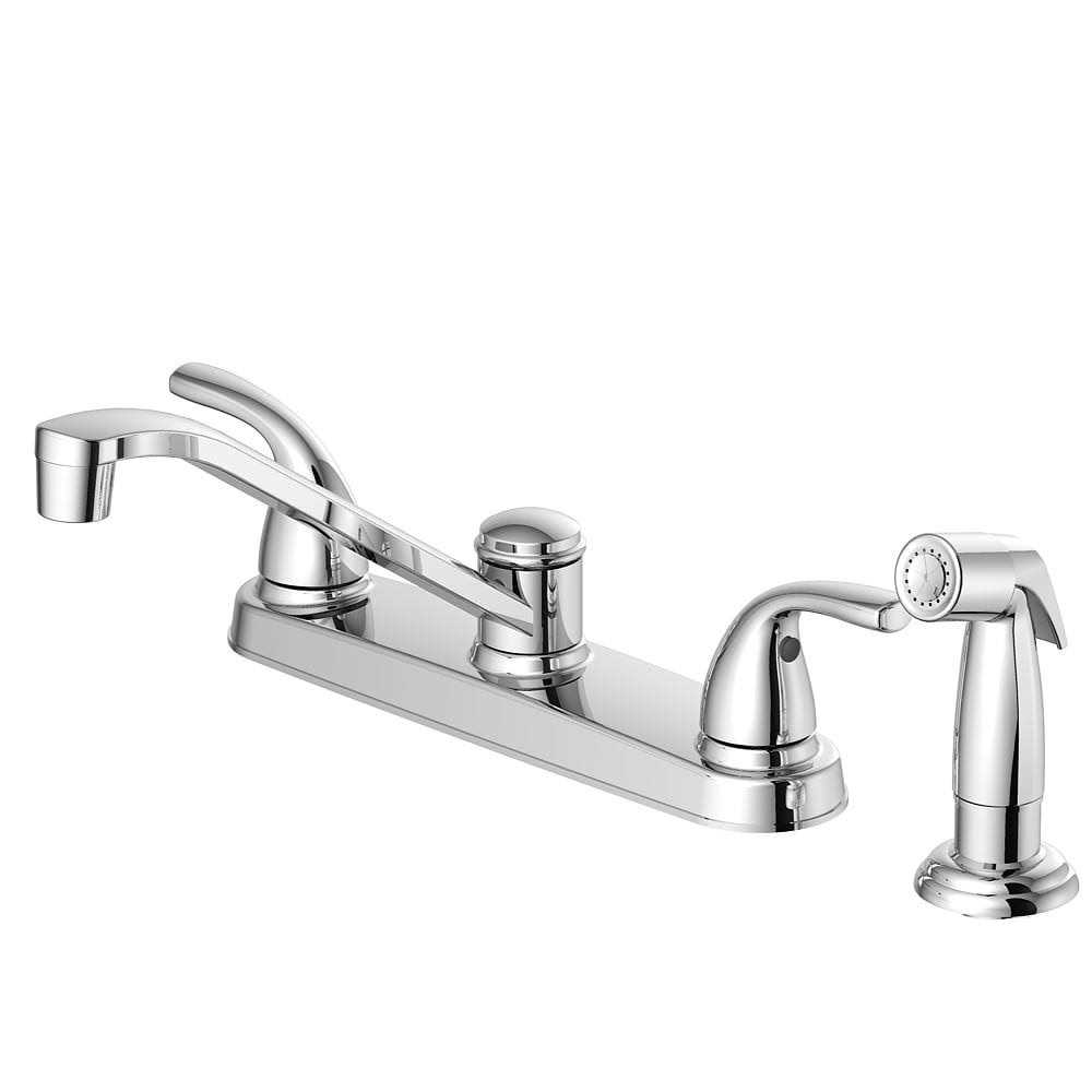 Project Source Dover Chrome Double Handle Low-arc Kitchen Faucet With Deck Plate and Side Spray Included F8F11095CP - Cheap Fitting