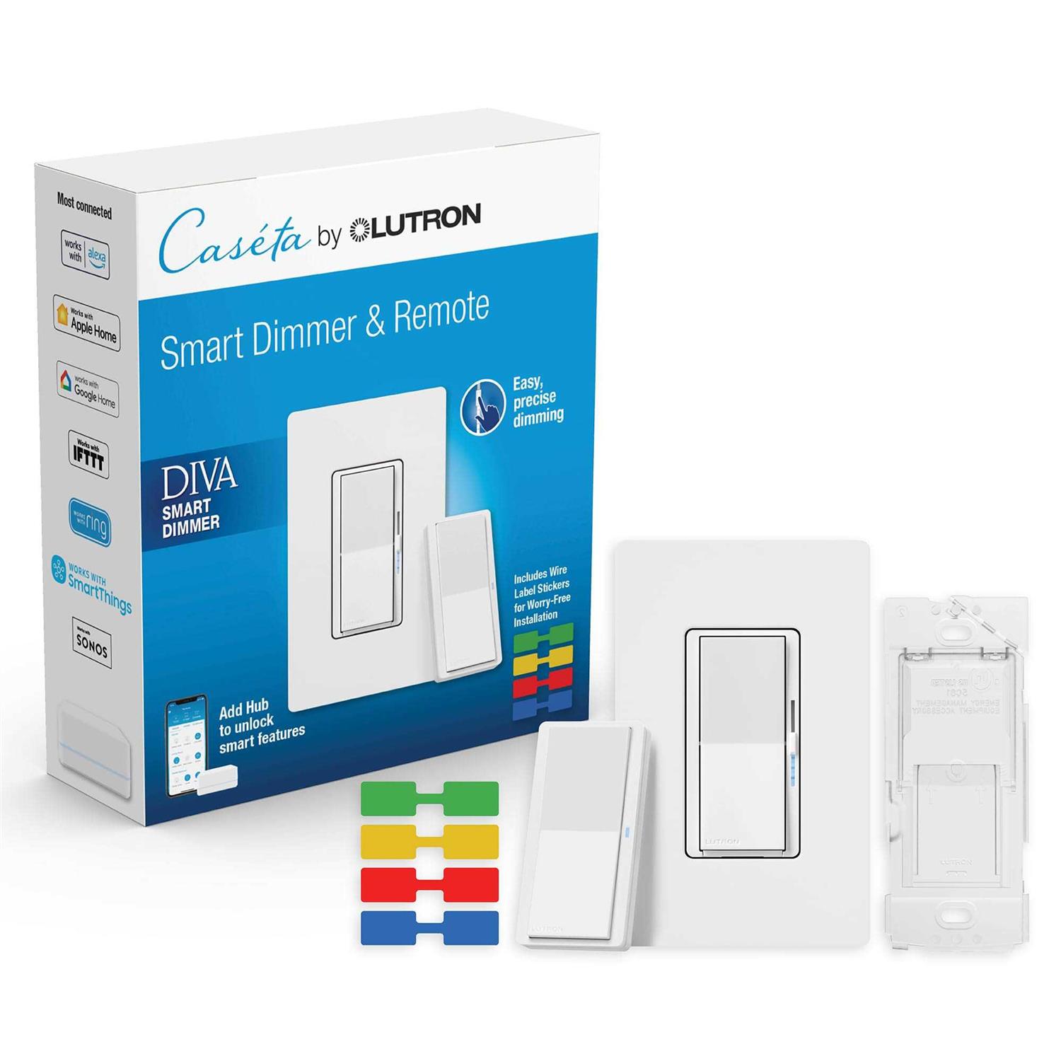 Lutron DVRF-PKG1D-WH Diva Smart Dimmer Switch 3-Way Kit with Pico Paddle Remote - Cheap Fitting