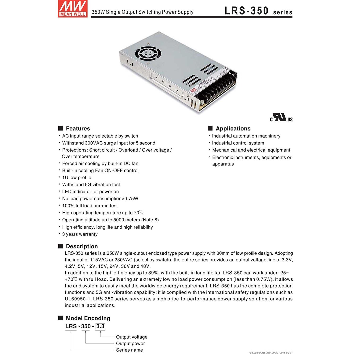 MEAN WELL LRS-350-12 Switching Power Supply 350W 12V 29A Constant Current - Cheap Fitting