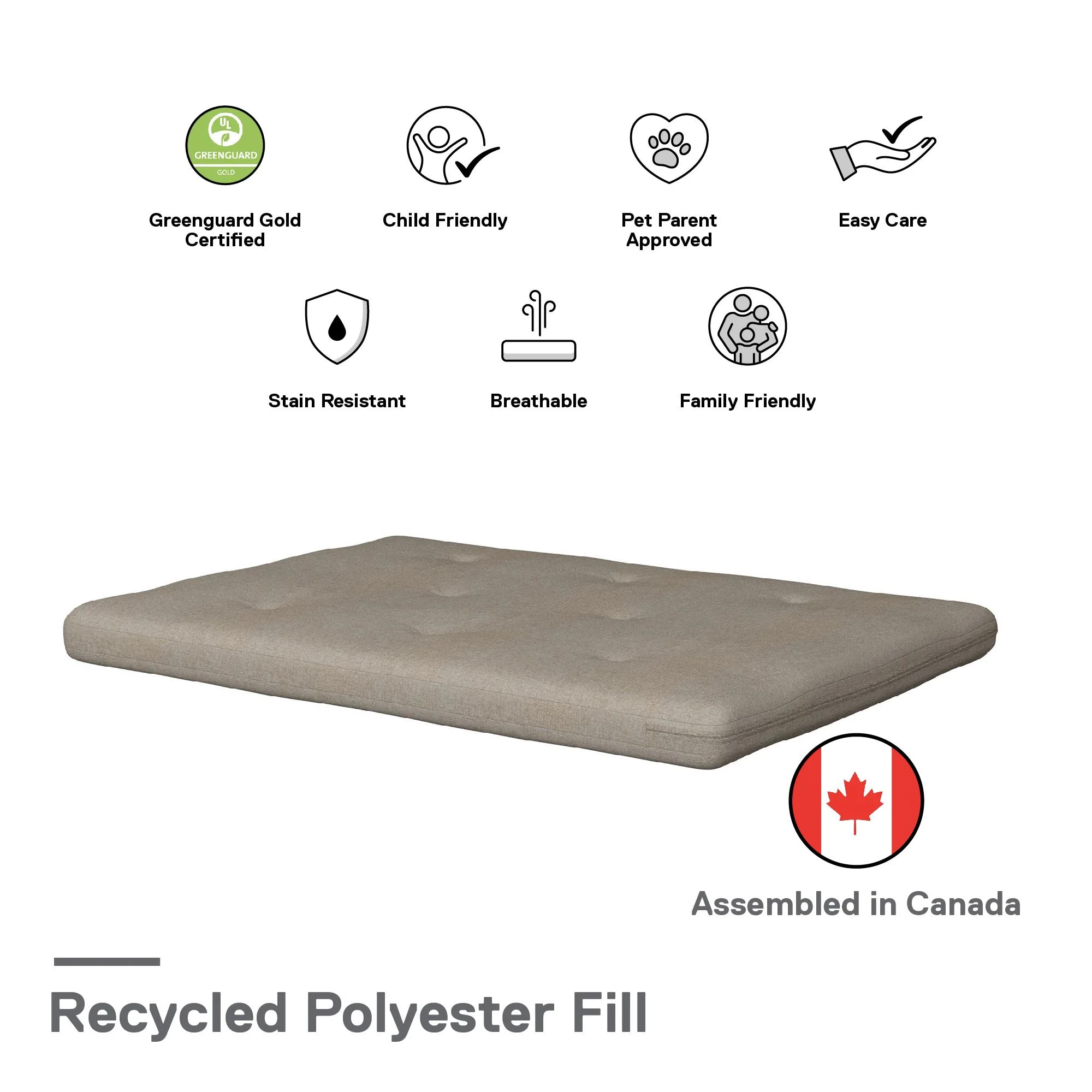 Caddie 6-Inch Futon Mattress with Tufted Cover and Recycled Polyester Fill, Full, Light Gray Linen - Cheap Fitting