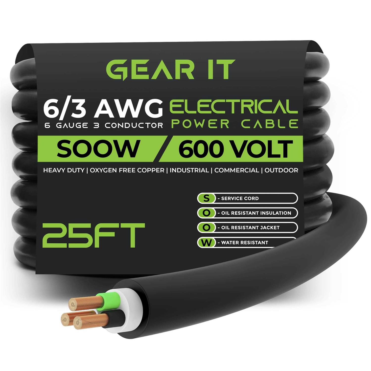 Gearit 6 AWG Portable Power Cable Soow 600v 6 Gauge Electric Wire for Motor Leads - Cheap Fitting