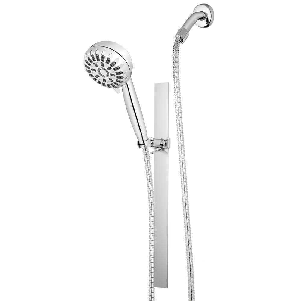 Waterpik 4 in. Chrome Round Handheld Shower Head Slide Rail 7-Spray Power Pulse - Cheap Fitting