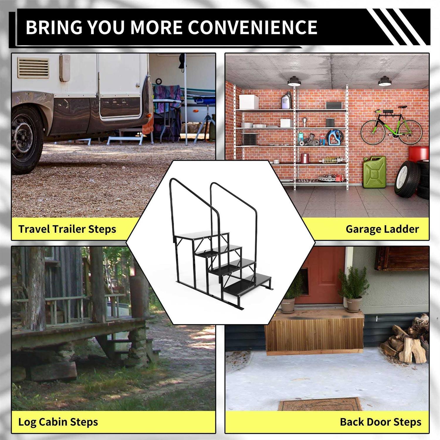 Updated Hot tub Steps & RV Steps with Two handrails 4 Steps Mobile Home Stairs Steps Outdoor - Cheap Fitting