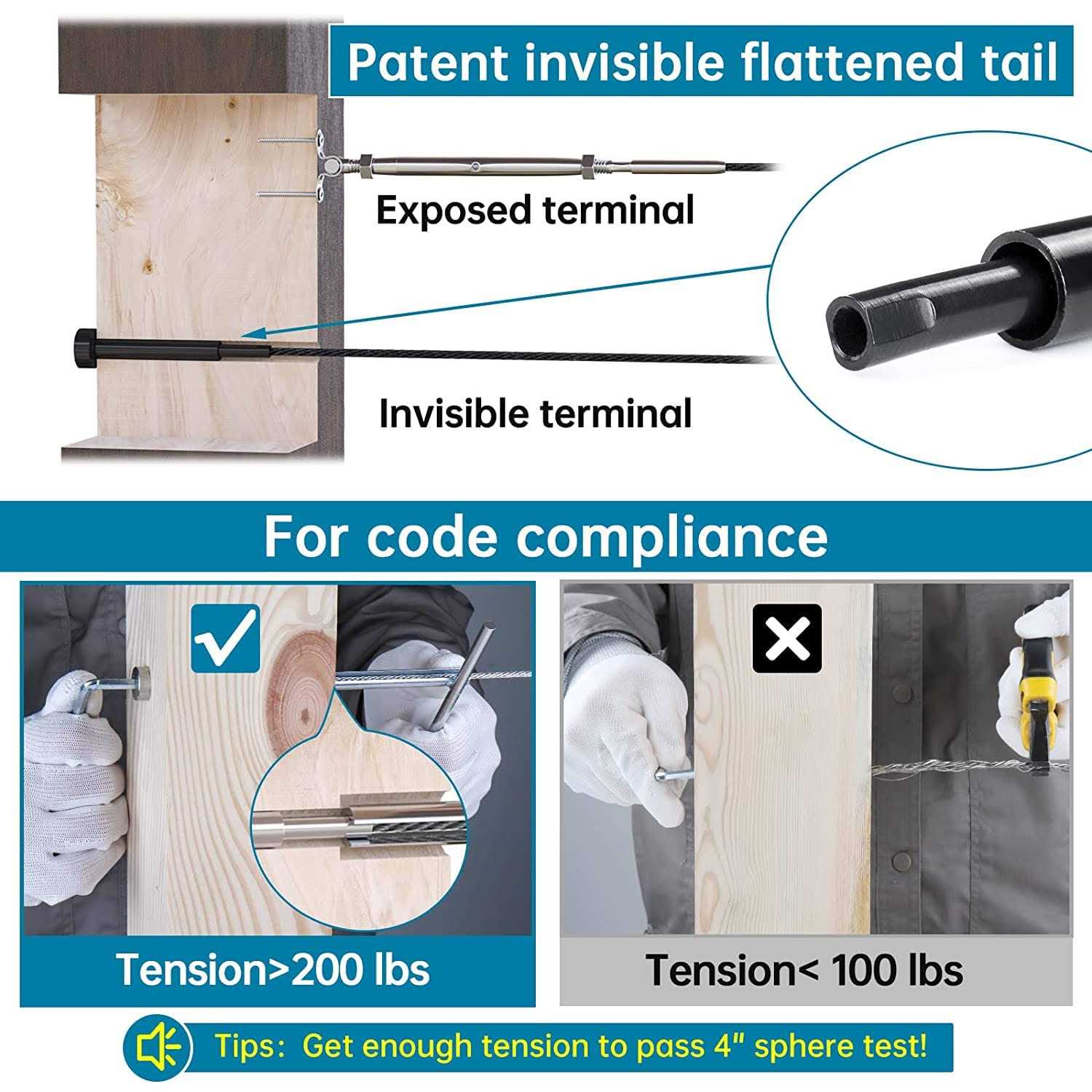 Muzata 1/8 Black Invisible Cable Railing Tensioner - Cheap Fitting