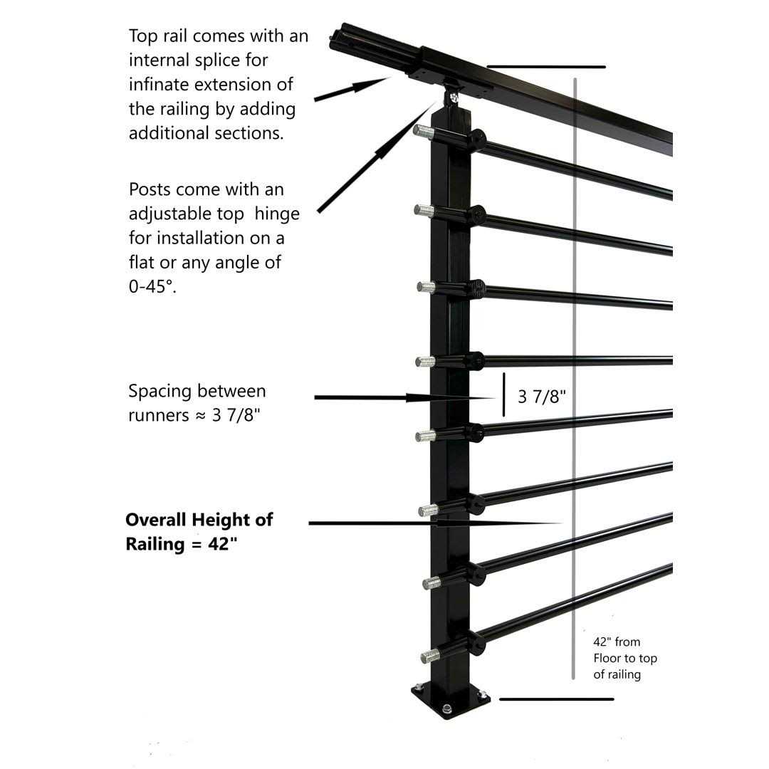 Concept Fusion Fusion Modern Horizontal Adjustable Railing Banister System for Staircases Balconies and Decks Complete Guard Railing Kit - Cheap Fitting