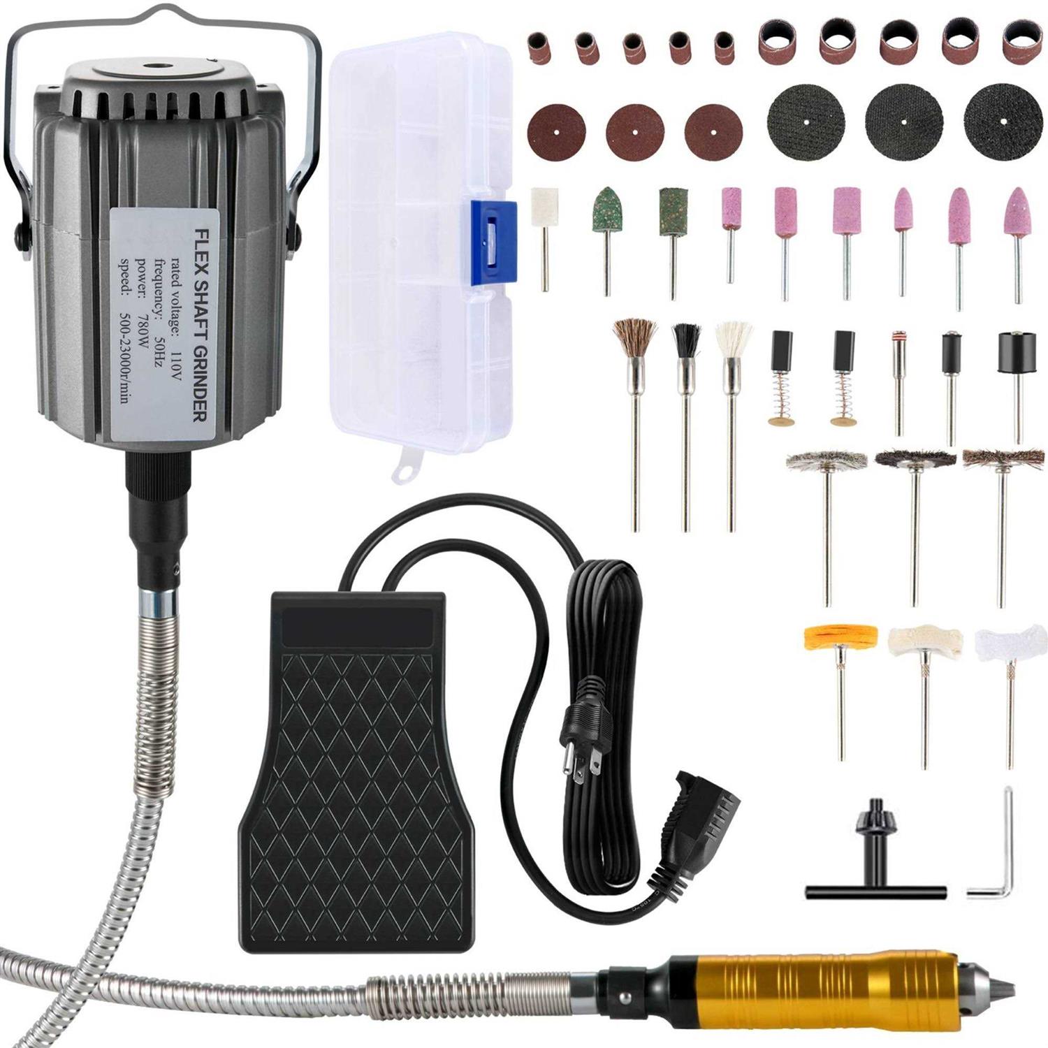 VEVOR Flex Shaft Grinder 780W Rotary Tool 500-23000RPM Rotary Carver with 1/4 3-Jaw Chuck & Stepless Speed Foot Pedal Hanging Grinding Machine - Cheap Fitting