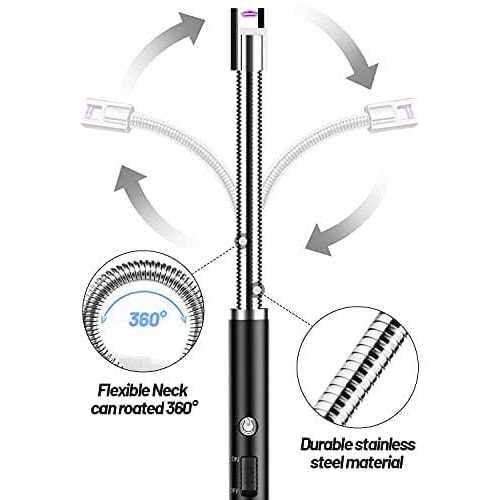 Vehhe Candle Lighter Electric Rechargeable Arc Lighter with LED Battery Display Long Flexible Neck USB Lighter for Light Candles Gas Stoves Camping - Cheap Fitting
