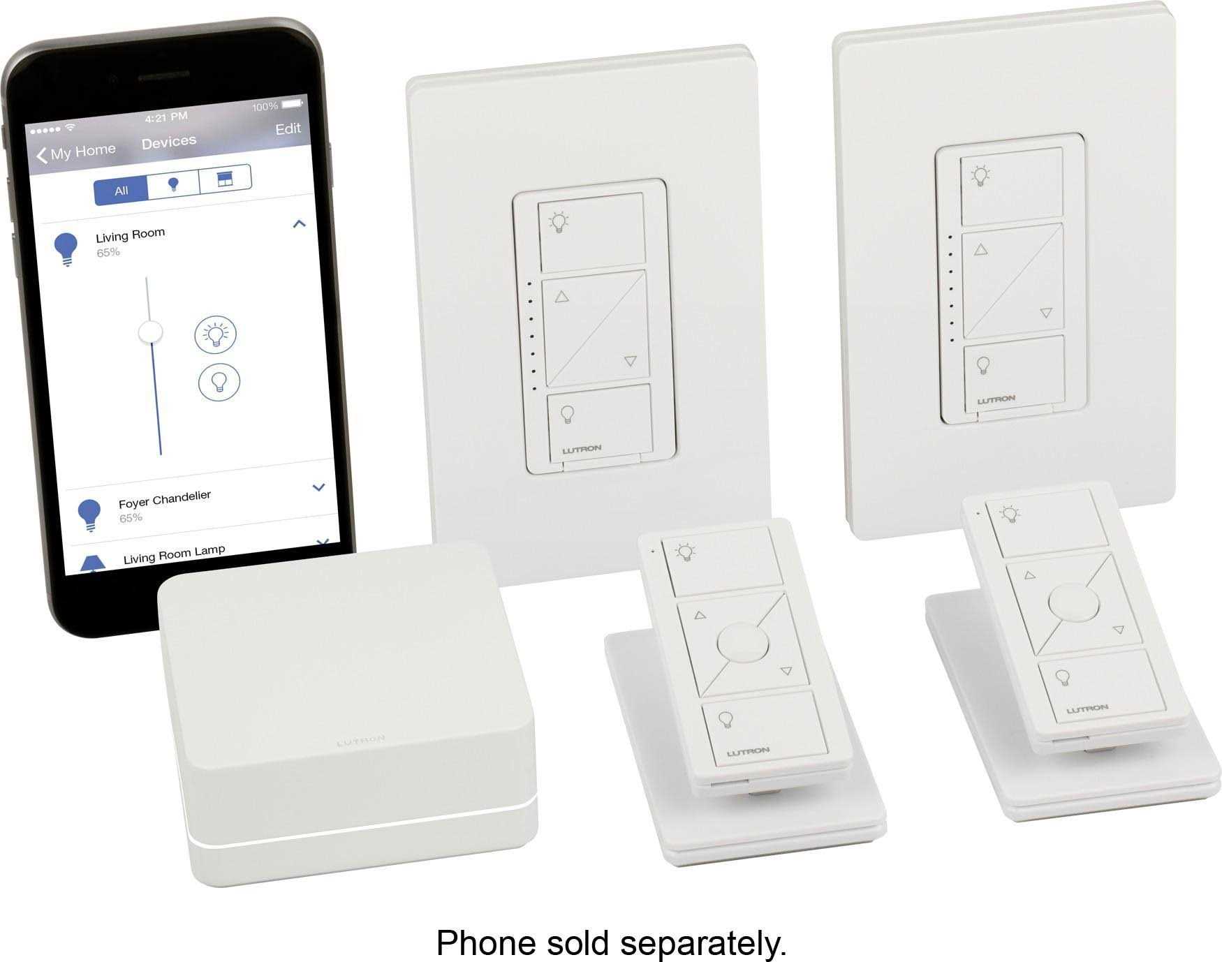 Lutron Caseta Smart Lighting Dimmer Switch Kit with Smart Hub P-BDG-PKG2W - Cheap Fitting