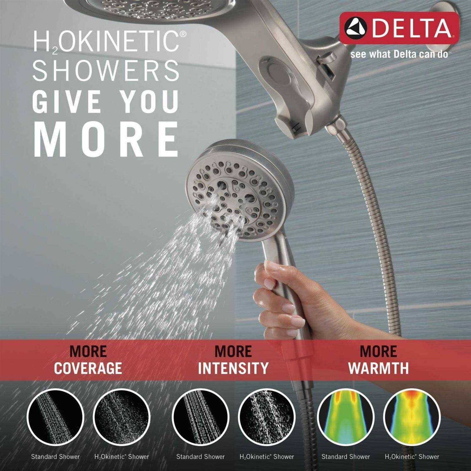 Delta Universal Showering HydroRain H2Okinetic 5-Setting Two-in-One Shower Head - Cheap Fitting