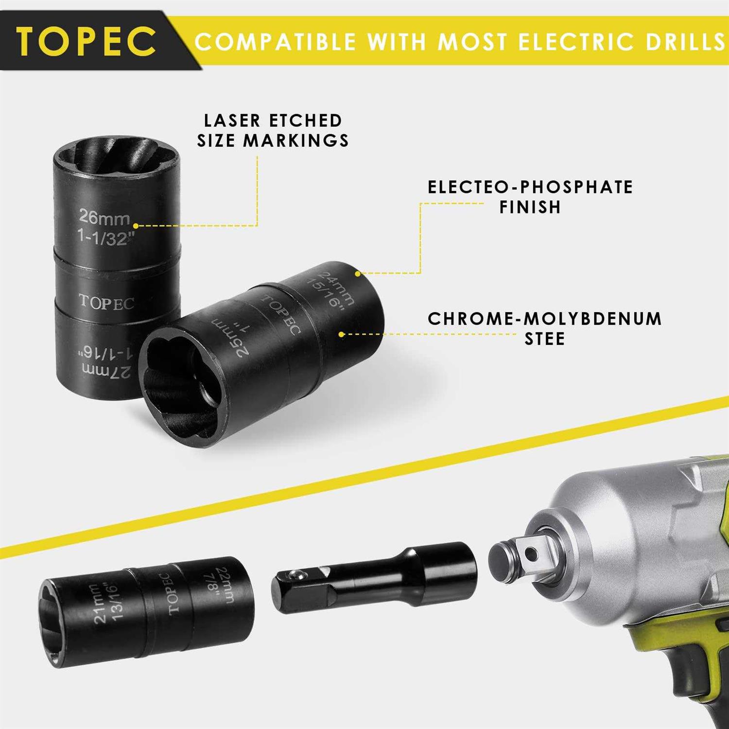 Topec Flip Edition Lug Nut Remover 5 Piece Wheel Lock Removal Kit for Removing Stripped - Cheap Fitting