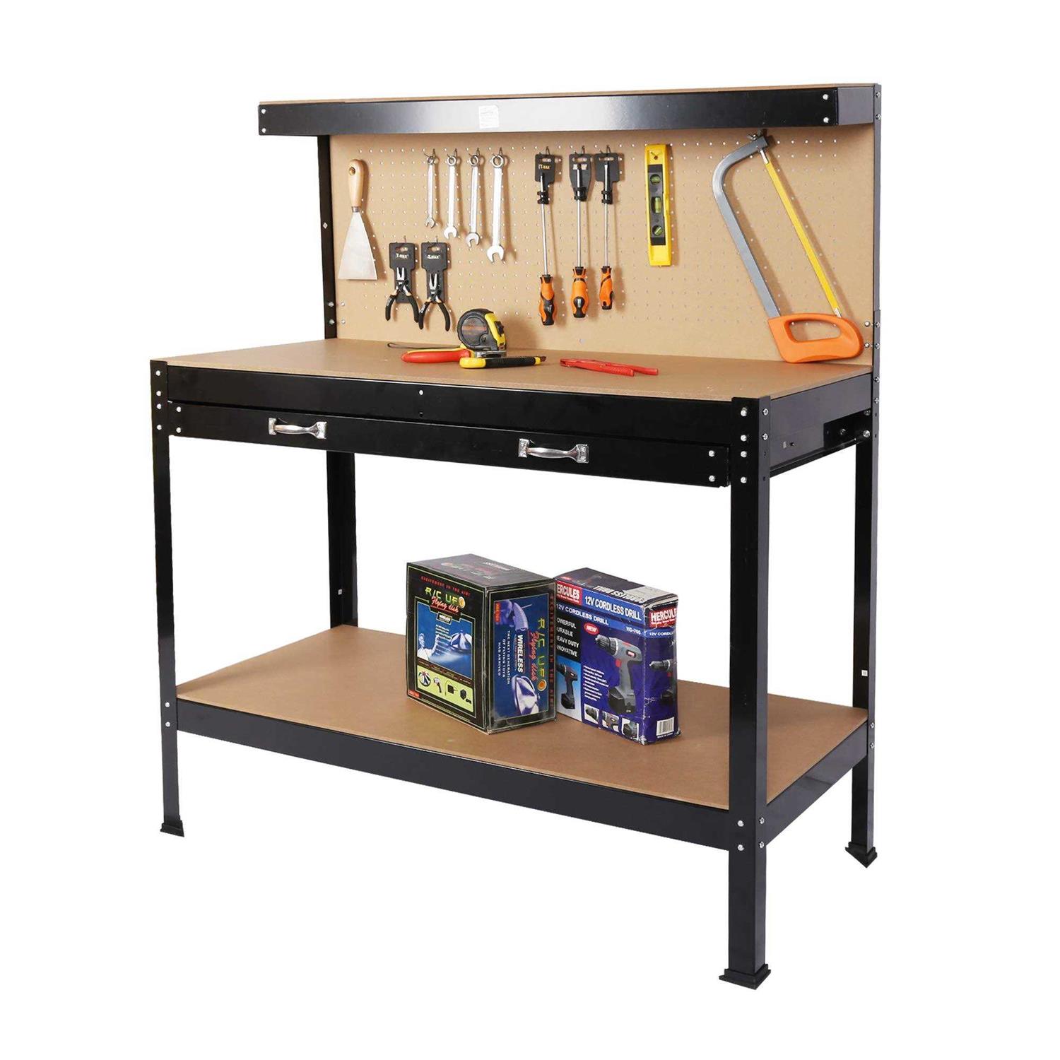 HomVent Steel Tool Workbench with 2 Drawers and Peg Board Multipurpose Garage Tool Table Storage Work Bench for Home Workshop Storage Tools - Cheap Fitting
