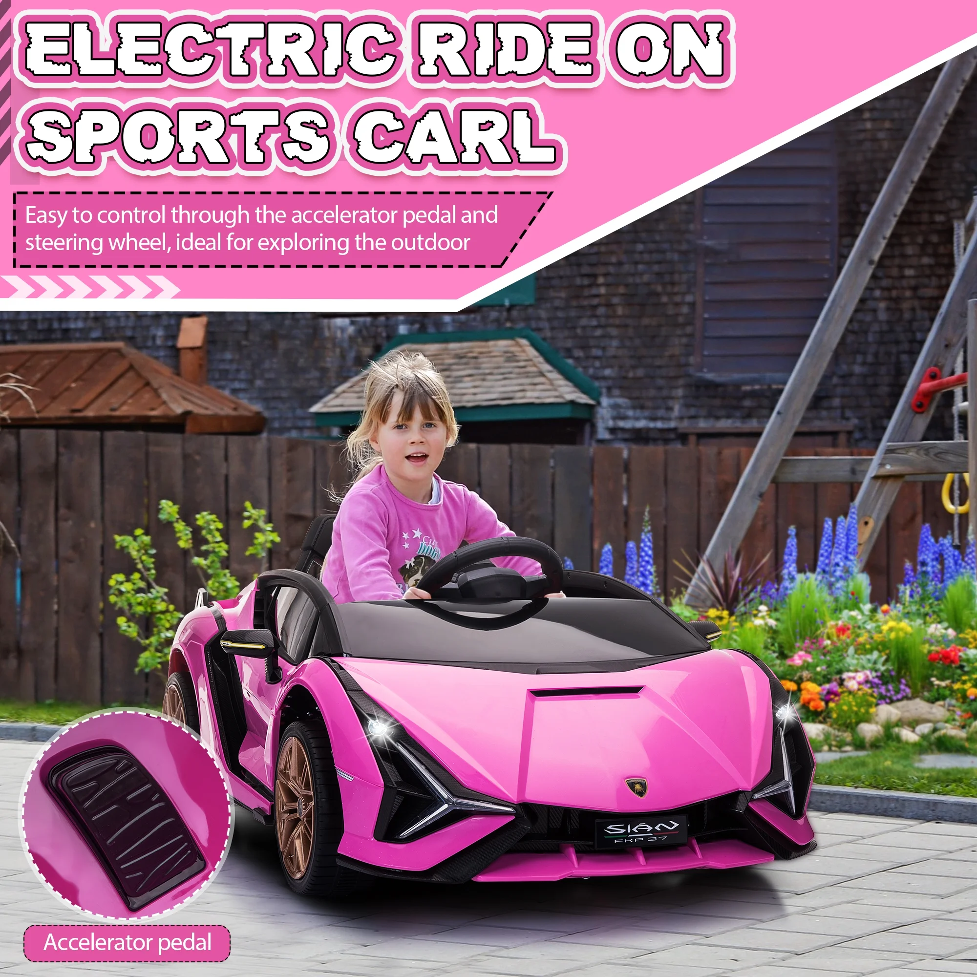 TOBBI 24V Lamborghini STO Licensed Kids Ride on Drift Car Gray Electric Car W/Remote Control LED Lights, up to 10 mph - Cheap Fitting