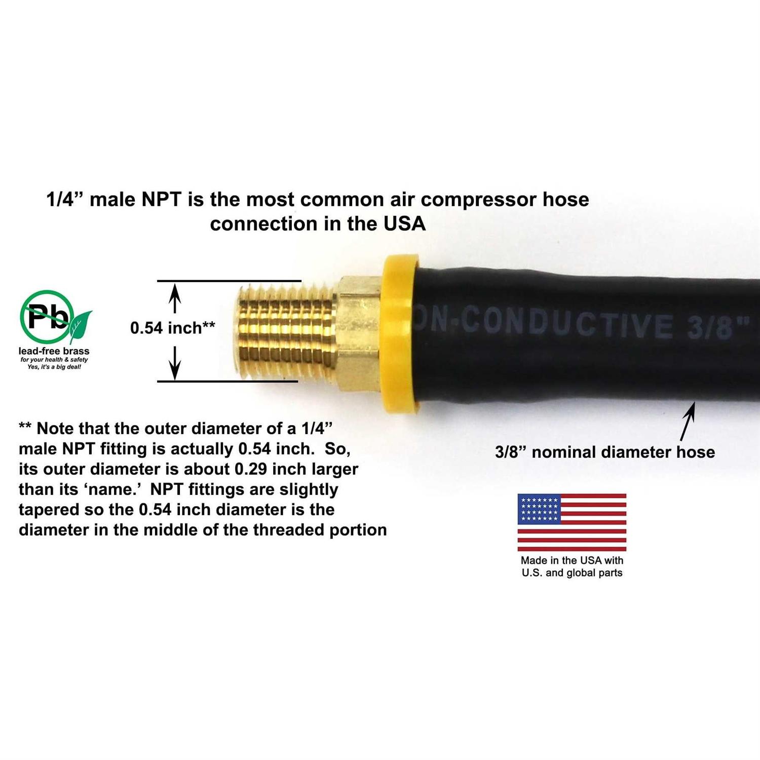 Short Air Compressor Hose 1/4 Male NPT to 1/4 Male NPT Connections - Cheap Fitting