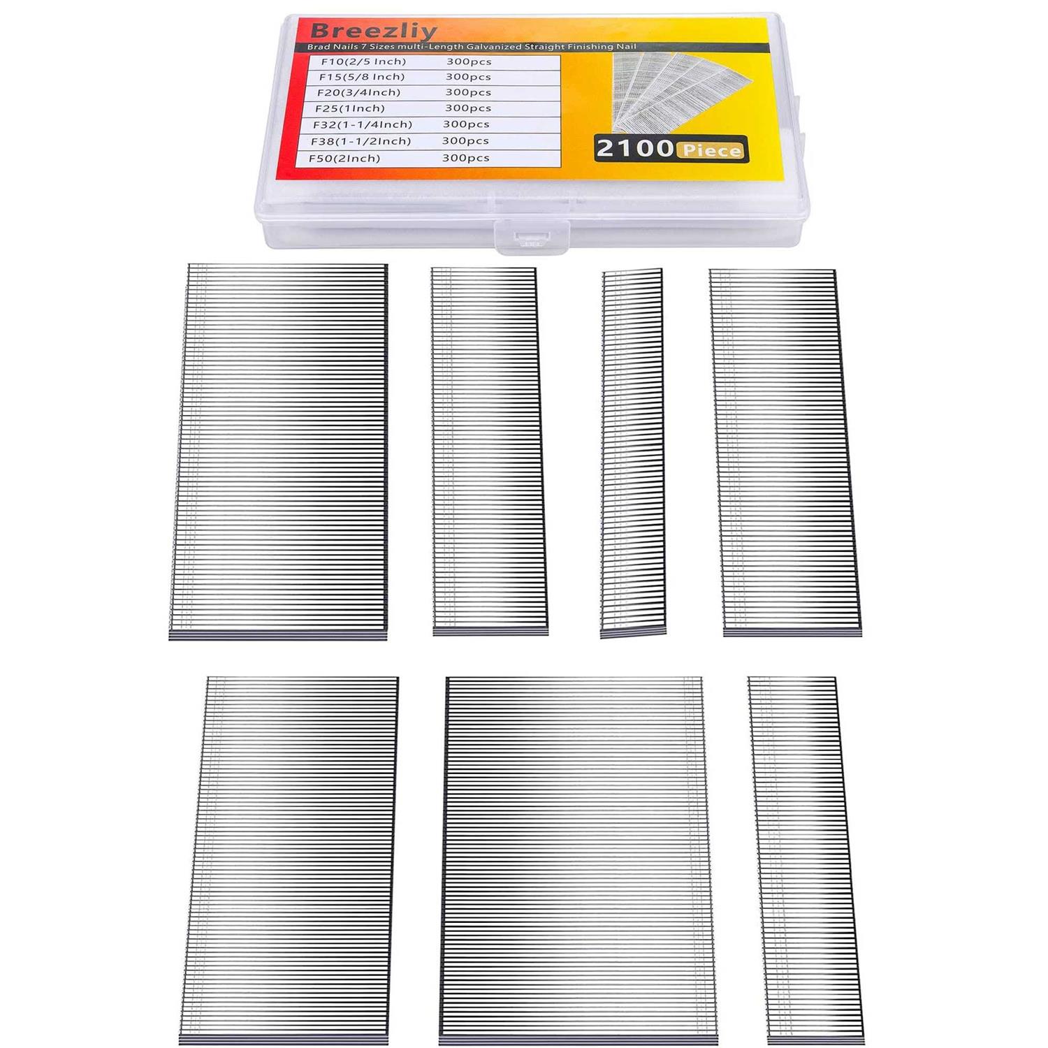 breezliy 2100 pcs brad nails 7 sizes multi-length galvanized straight finishing nail,each specification has an independent sp - Cheap Fitting