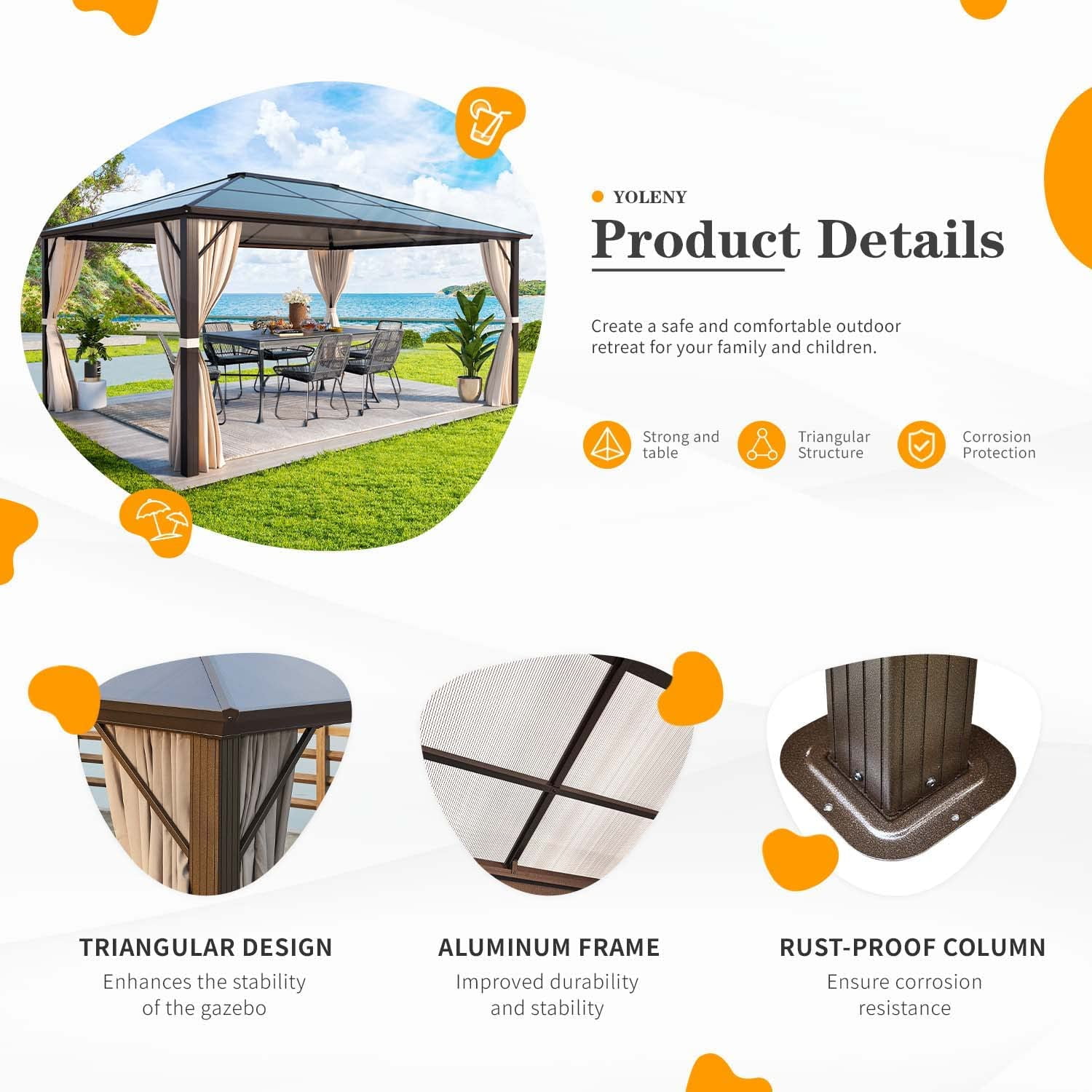 Yoleny 12'x16' Outdoor Polycarbonate Double Roof Hardtop 12 ft Gazebo Canopy, Brown - Cheap Fitting