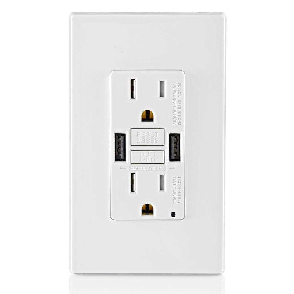 Leviton 15 Amp Smartlock Pro Self-Test GFCI Combination 24-Watt Type A USB In-Wall Charger Duplex Outlet - Cheap Fitting