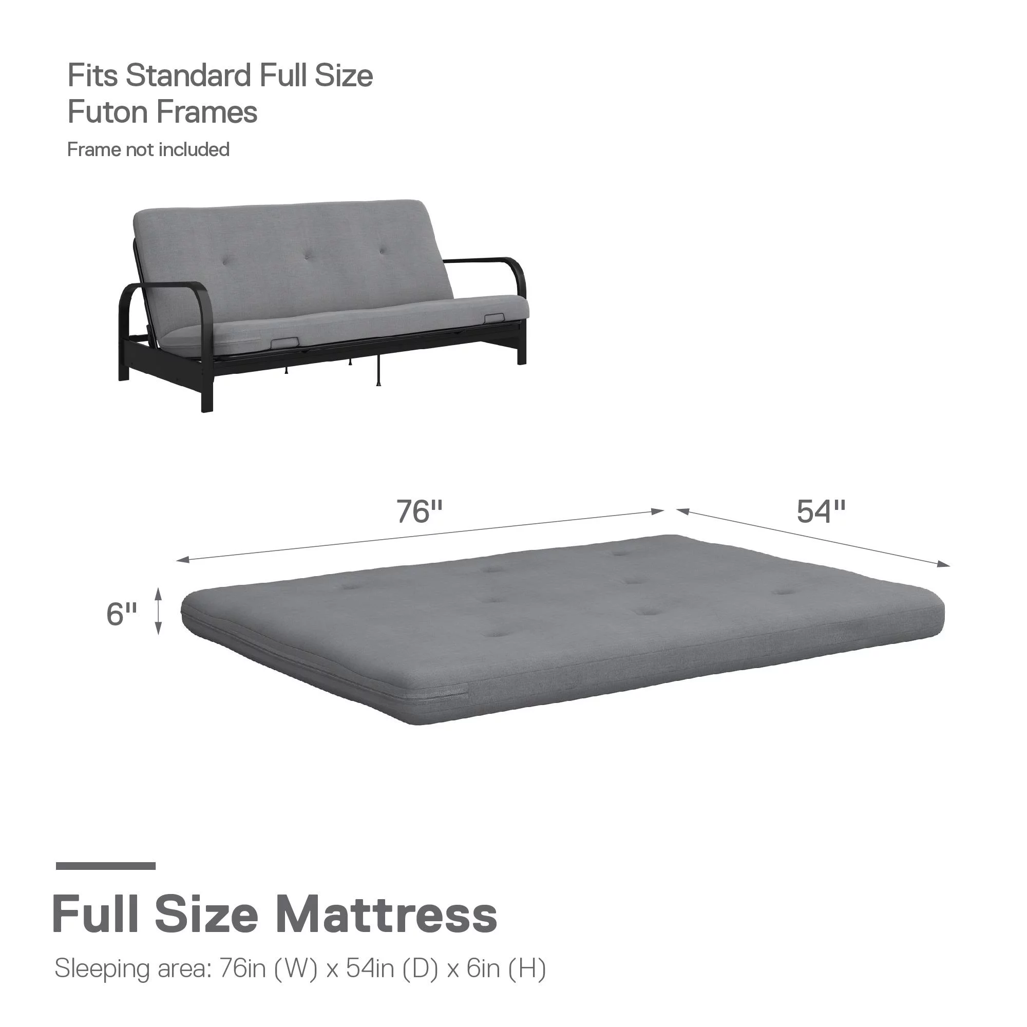 Caddie 6-Inch Futon Mattress with Tufted Cover and Recycled Polyester Fill, Full, Light Gray Linen - Cheap Fitting