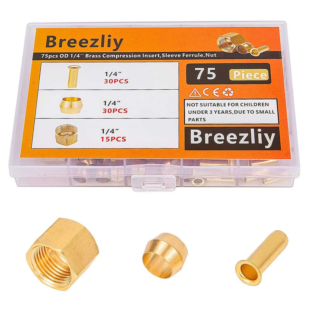 Breezliy 1/4 Inch OD Brass Compression Insert,Sleeve Ferrule,Nut 75PCS - Cheap Fitting