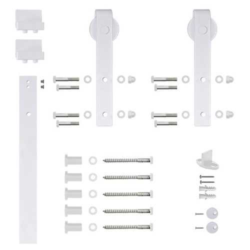 Quiet Glide 78-3/4 in. White Sliding Barn Door Hardware and Track Kit - Cheap Fitting