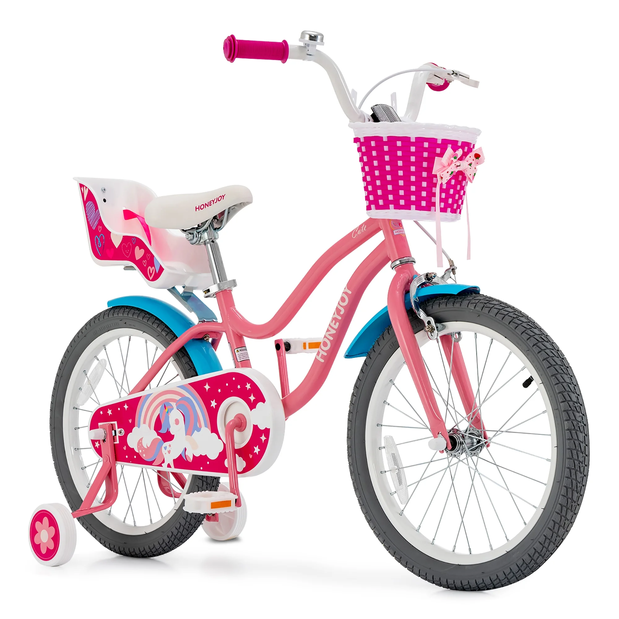 Gymax 18 Inches Kids Bicycle w/ Doll Chair & Basket Kids Bike w/ Training Wheels Pink - Cheap Fitting