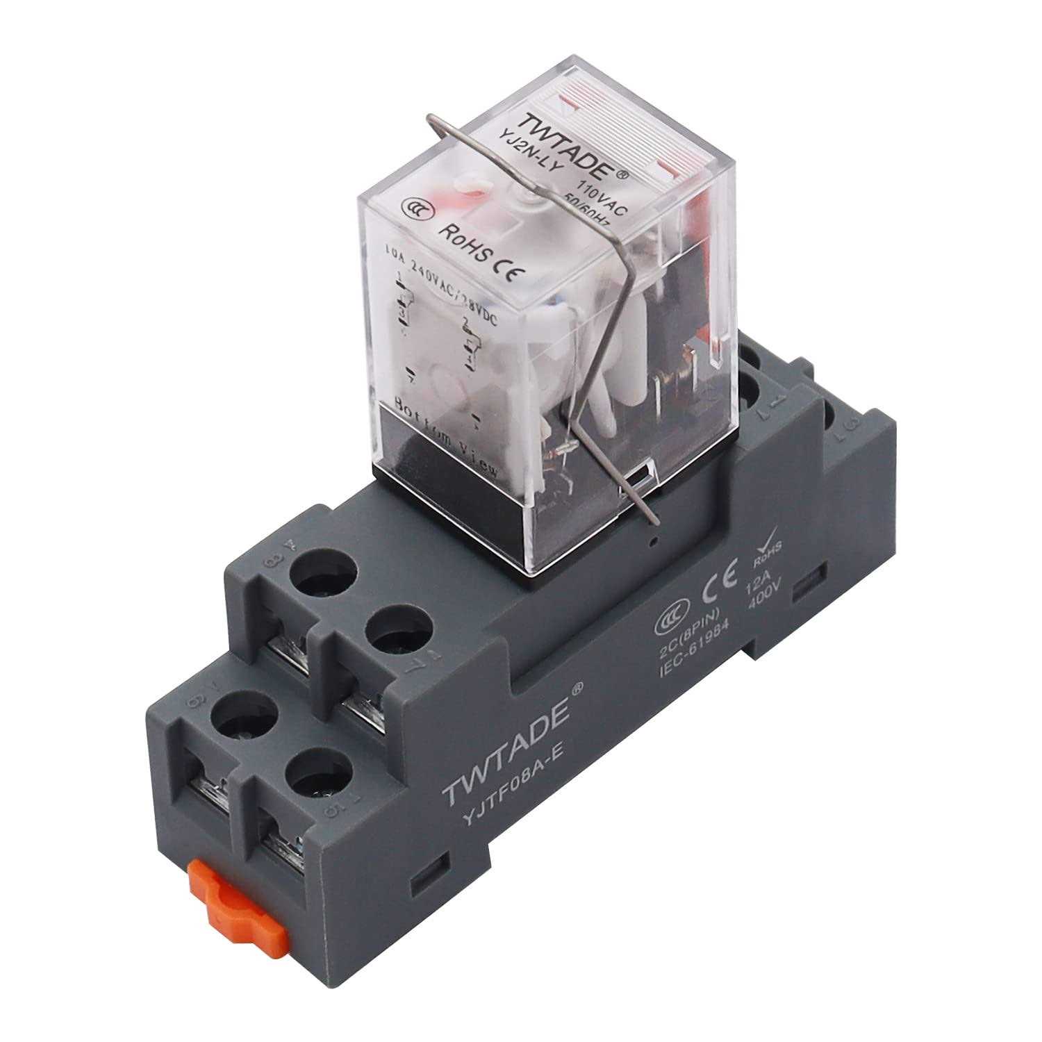 TWTADE/AC 10A Coil Electromagnetic Power Relay 8 Pins 2DPT 2NO+2NC with Indicator Light and Socket Base -YJ2N-LY - Cheap Fitting