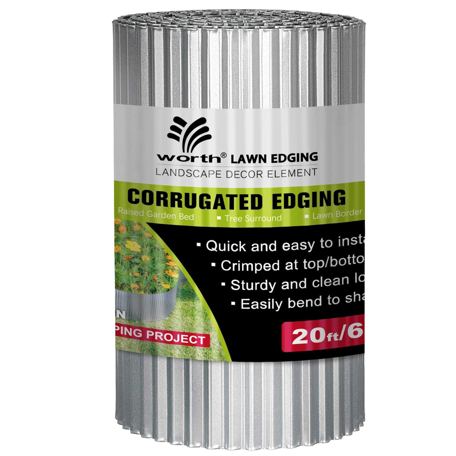 Worth Garden 20 ft. x Galvanized Steel Landscape Lawn Corrugated Edging - Cheap Fitting