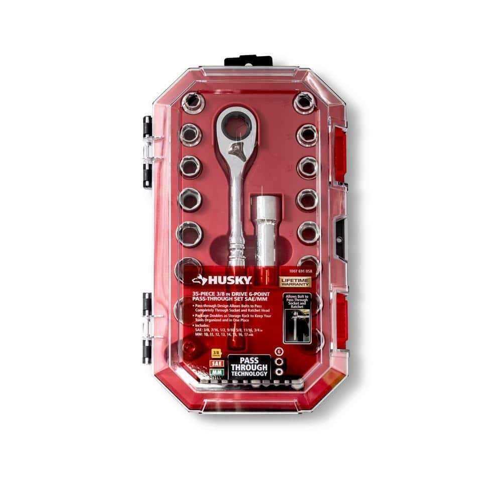 Husky 3/8 in. Drive 6-Point Pass-Thru Ratchet and Socket Set - Cheap Fitting