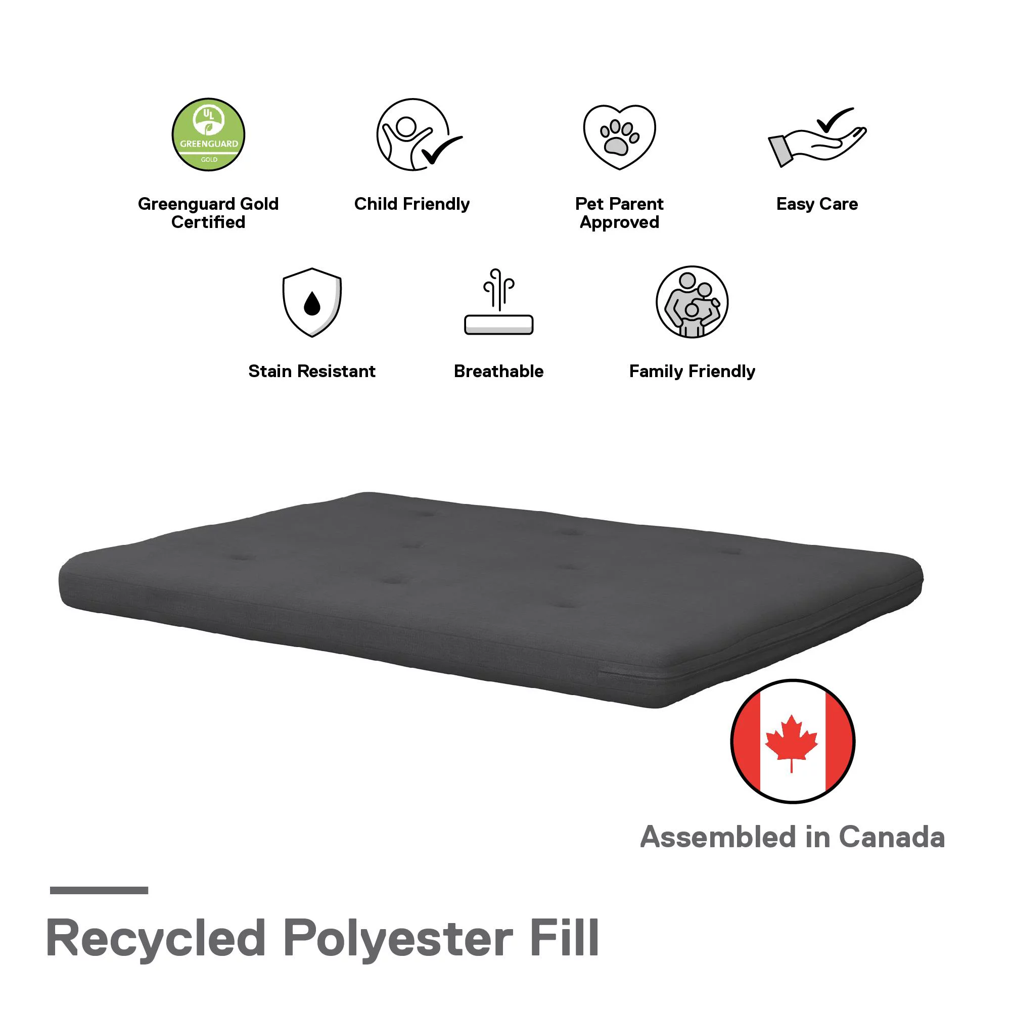 Caddie 6-Inch Futon Mattress with Tufted Cover and Recycled Polyester Fill, Full, Light Gray Linen - Cheap Fitting