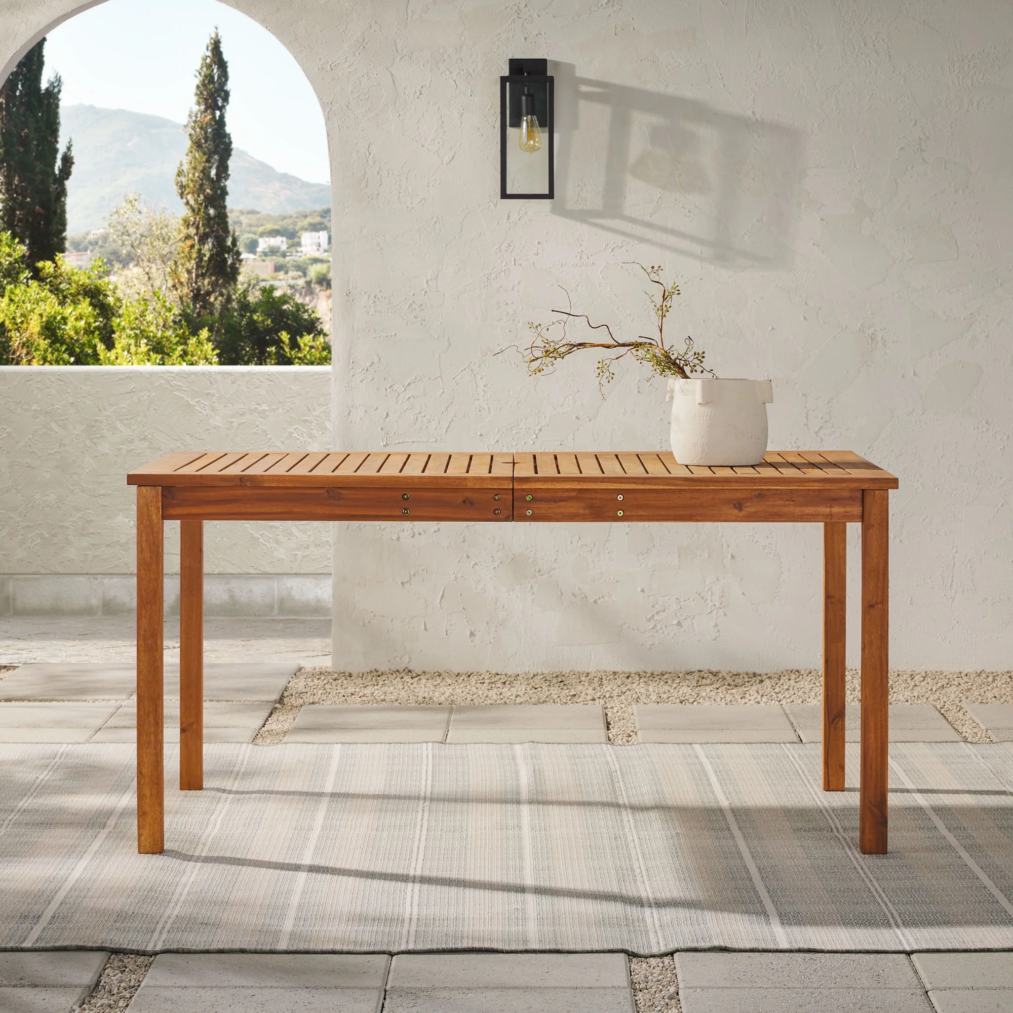 Acacia Wood Patio Simple Dining Table -Gray Wash - Cheap Fitting