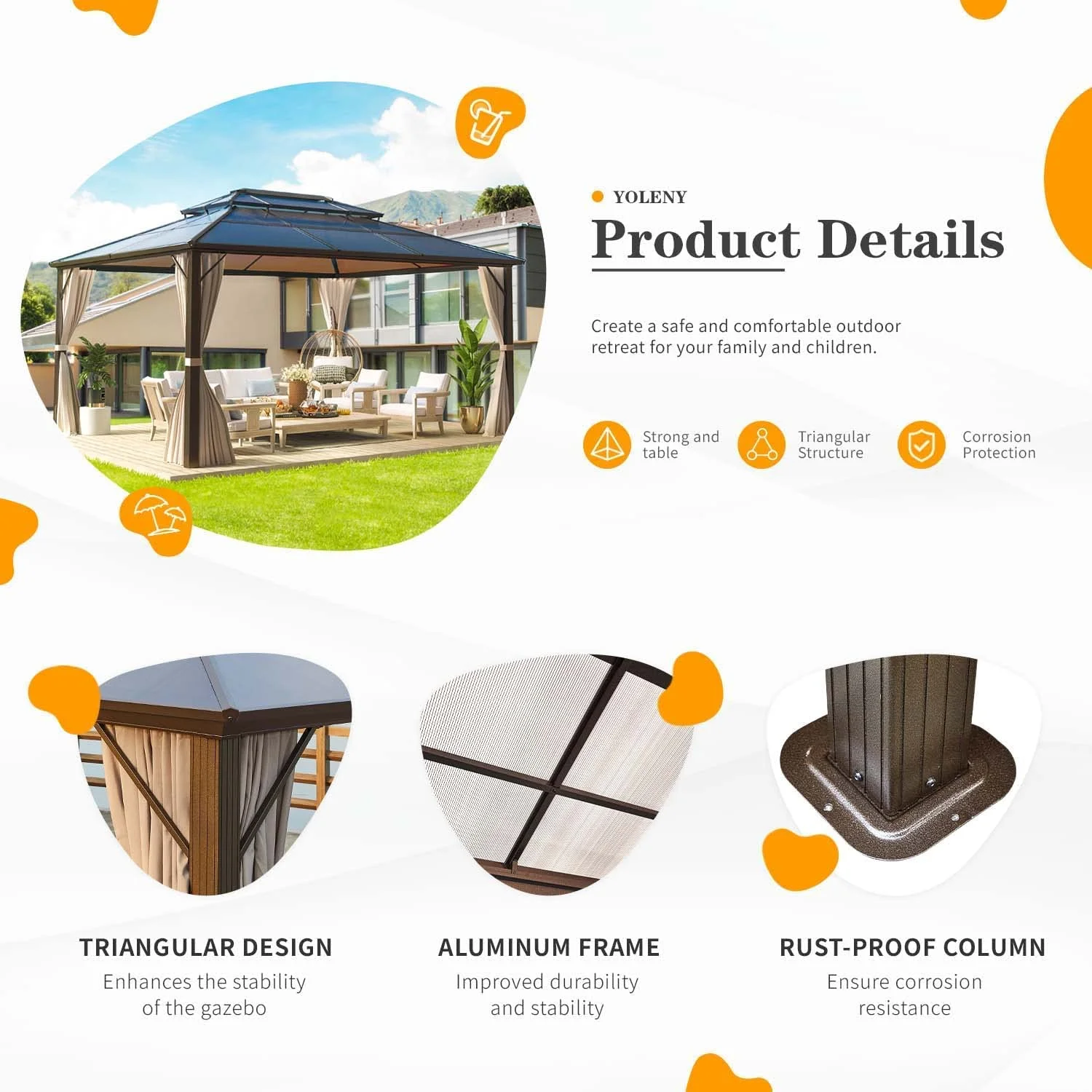 Yoleny 12'x16' Outdoor Polycarbonate Double Roof Hardtop 12 ft Gazebo Canopy, Brown - Cheap Fitting