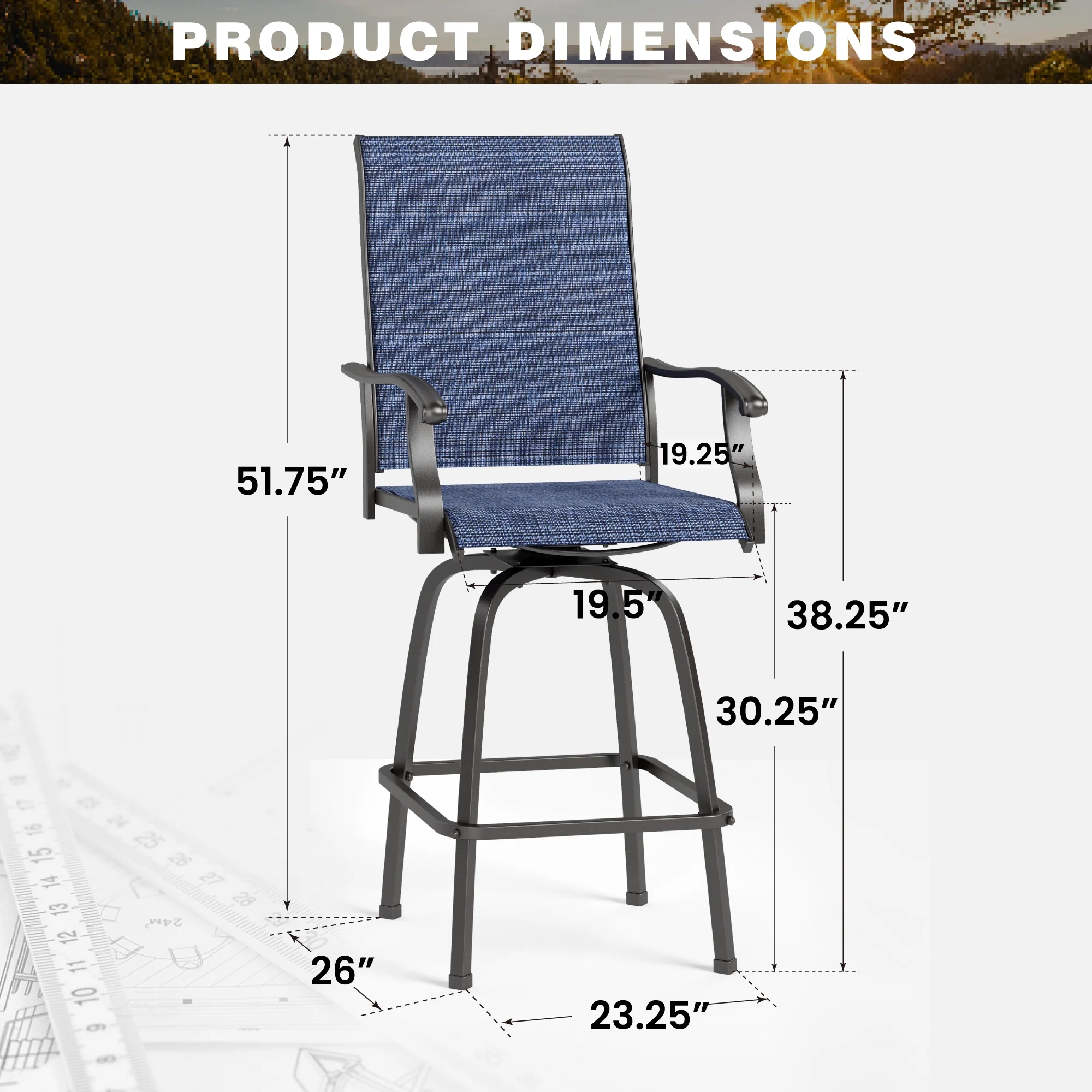 Summit Living Outdoor Swivel Barstools Set of 2,Metal Frame Height Chairs,Black&Brown - Cheap Fitting