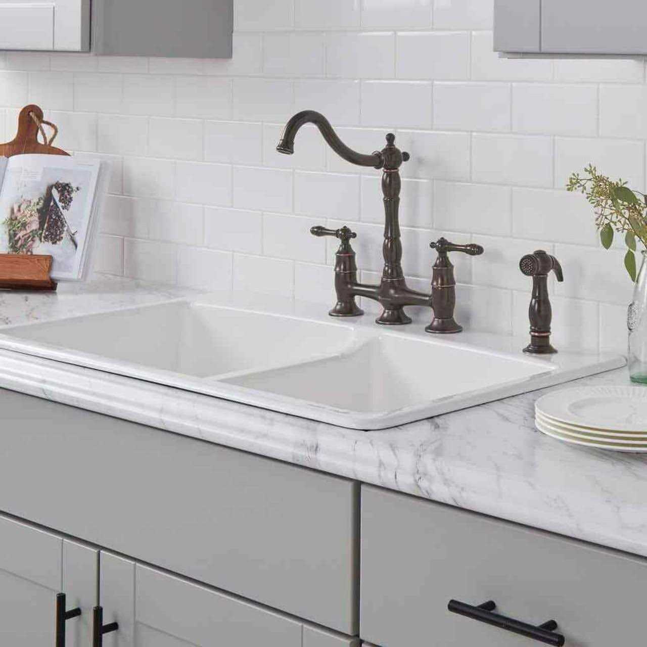 Glacier Bay 1003 Lyndhurst 2-Handle Bridge Kitchen Faucet with Side Sprayer - Cheap Fitting