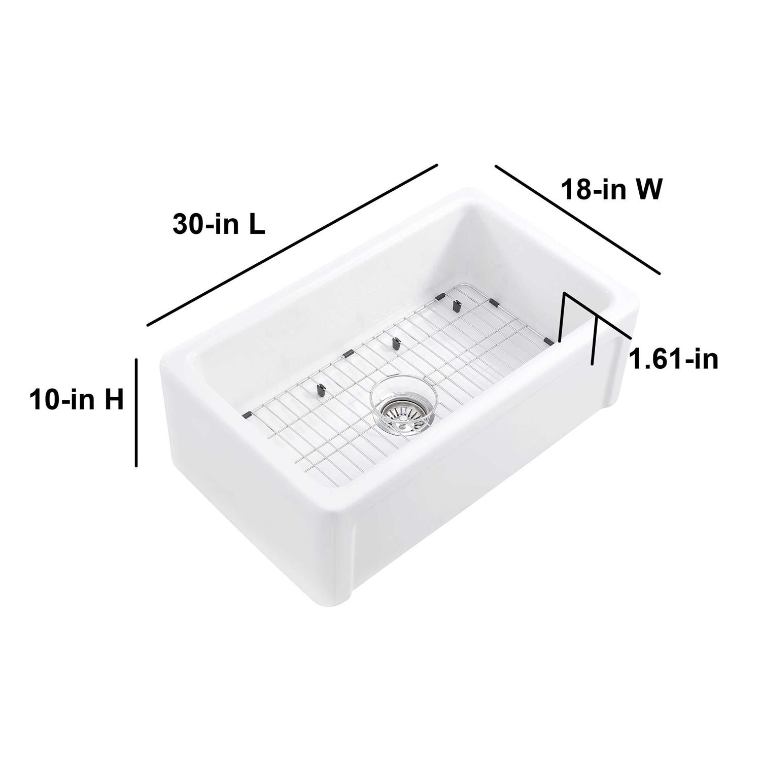 allen + roth Farmhouse Apron Front 30-in x 18-in White Fireclay Single Bowl Kitchen Sink Stainless Steel MC-20404R - Cheap Fitting